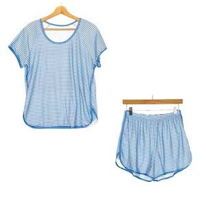 Hilinker Striped Pajama Set Short Sleeve Top Shorts Sleepwear Lounge Set Medium